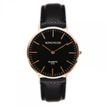 Detail of quartz watch with black litchi leather strap and rose gold case - Black Litchi Strap Black Dial