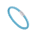 Handcrafted light blue braided leather bracelet featuring a sleek silver magnetic clasp - Lake Blue