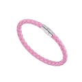 Pink woven leather bracelet with polished silver magnetic metal clasp for men and women - Pink