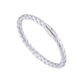 White braided leather bracelet with a polished silver magnetic clasp for men - Silver