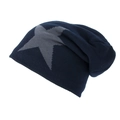 Navy blue winter knitted beanie featuring a gray star pattern on soft thermal fabric - Navy Blue