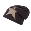 Bonnet en maille marron café pour l'hiver avec grand motif d'étoile beige et doublure - café