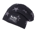 Black knitted beanie with gray star pattern and decorative In Style woven label - Black