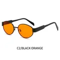 Lunettes de soleil ovales rétro avec monture noire mate et verres orange élégants - Monture Noire Verres Orange