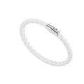 White braided leather bracelet with silver magnetic metal clasp for men and women - White