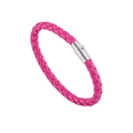 Pink braided leather bracelet for men featuring a polished silver magnetic clasp - Rose Red