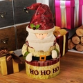 Scatola regalo Babbo Natale con scritta HO HO HO e cappello rosso lucido su legno - Set di Scatole Regalo a 3 Livelli Babbo Natale