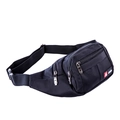 Versatile black oxford cloth waist bag for men with multiple zipper compartments and strap - 17" / Black