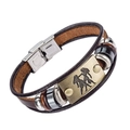 Vintage brown leather bracelet with stainless steel buckle and Gemini zodiac sign - Gemini
