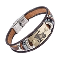 Brown leather Capricorn bracelet with bronze metal plate and stainless steel buckle - Capricorn