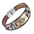 Pisces zodiac multilayer brown leather bracelet with vintage bronze plate and steel clasp - Pisces