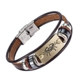 Pulsera de cuero trenzado marrón con dije de Cáncer en latón y cuentas de acero - Cáncer
