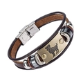 Pulsera vintage multicapa de cuero marrón con placa de Aries bronce y cierre de acero - Aries