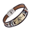 Brown braided leather Libra zodiac bracelet with stainless steel buckle on white background - Libra