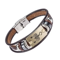 Men's vintage brown leather bracelet with bronze Scorpio charm and stainless steel clasp - Scorpio