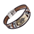 Vintage Taurus multilayer brown leather bracelet with bronze metal plate and steel clasp - Taurus