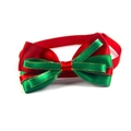 Christmas pet bow tie with red and green layered ribbons and golden trim for dogs and cats - Gold Trimmed Red Green Double Layer Bowtie (VN096)
