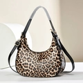 Glossy leopard print hobo bag with gold hardware and sleek half-moon leather design - Glossy Yellow Brown Leopard Print (DX21229)