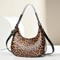 Chic crescent leopard print crossbody bag with glossy finish and gold metal hardware - Glossy Light Brown Leopard Print (DX21229)