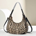 Stylish leopard print hobo shoulder bag with black adjustable strap and gold hardware - Dark Brown Leopard Print (DX21229)