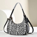 Fashionable crescent moon bag with black and white leopard print and golden hardware details - Black White Grey Leopard Print (DX21229)