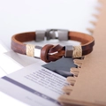 Bracelet vintage en cuir tressé marron avec nœud central et fermoirs en métal - Marron