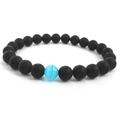 Bracciale elastico con perline nere opache e una perla blu con effetto occhio di gatto - Nero Opaco (Pietra Smerigliata)