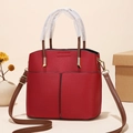 Minimalist red crossbody bag with lychee texture and brown handles for women - Red