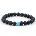 Bracciale di perle con pietre laviche nere e una pietra occhio di gatto azzurro - Nero (Pietra Lavica)