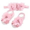 Ensemble de bandeaux roses et sandales pieds nus avec fleurs et perles bébé - Rose
