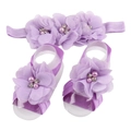 Purple baby headband and barefoot sandals set with chiffon pearls and rhinestones - Light Purple