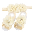 Ensemble bandeau et fleurs de pieds crème pour bébé avec fleurs en mousseline et perles - Blanc Lait