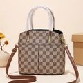 Beige and brown checkered crossbody bag with Z-pattern and adjustable leather strap - Checkered Khaki