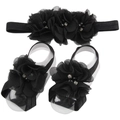 Bandeau bébé noir et ensemble de fleurs de pied avec perles et strass sur tissu souple - Noir