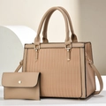 Set 2 pezzi borsa tote kaki con goffratura a righe e tracolla regolabile alla moda - Cachi