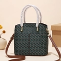 Crossbody bag in teal hexagonal monogram with brown leather straps and gold hardware - Diamond Lattice Dark Green