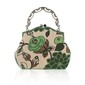 Handmade linen handbag with vintage floral beadwork embroidery and a metal clasp handle - Green