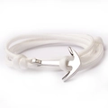 Handwoven white nylon rope bracelet with silver anchor clasp for men and women - White