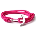 Handmade rose red nautical anchor rope bracelet with polished silver metal fastener - Rose Red