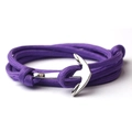 Multi-strand purple braided nylon rope bracelet with silver anchor metal clasp - Purple
