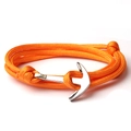 Orange braided nautical bracelet with silver anchor clasp for men and women - Orange