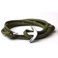 Green multilayer woven rope bracelet with silver anchor clasp for men and women - Army Green