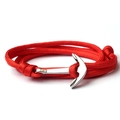 Handmade red braided nylon bracelet with silver anchor charm and nautical buckle - Red