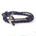 Multi-layer nautical anchor bracelet with tricolor nylon cord and VIKINGS engraving - Dark Blue Red and White