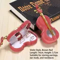 Brown velvet violin-shaped jewelry box for rings and necklaces, 14cm long size - Violin Style / Brown Red