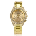 Luxuriöse goldene Genfer Quarzuhr mit Strass-Lünette und Metallgliederarmband - Gold