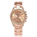 Luxuriöse GENEVA Quarzuhr in Roségold mit Strass-Lünette und Metallgliederarmband - Roségold