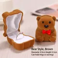 Brown flocking bear jewelry box for rings with red ribbon, dimensions 4.5x5.5cm - Bear / Brown