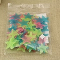 Colorful plastic star glow stickers in a clear bag for wall decoration with adhesive pads - Thick Version/100 Pieces Pack / 3cm/Glow / Colorful