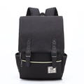 Classic black canvas outdoor travel backpack with leather strap accents and vintage style - 16" / Dark Black